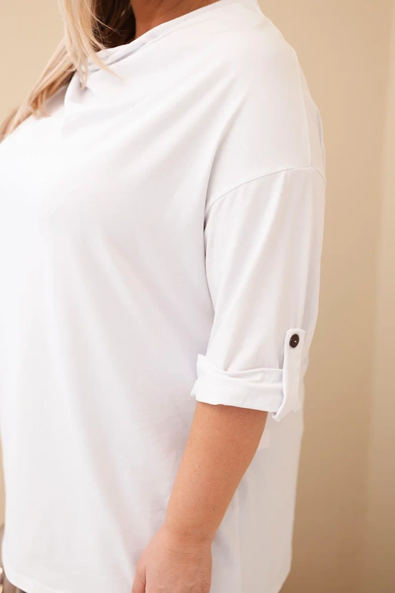 Dámská blůza Plus Size s bavlnou volného střihu s vodním výstřihem bílá