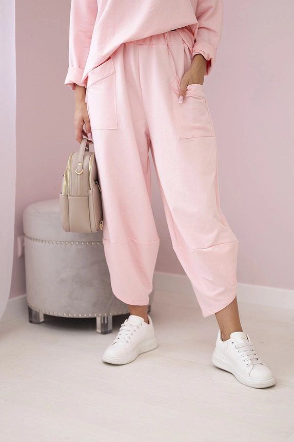 Cotton sweatshirt pants set powder pink