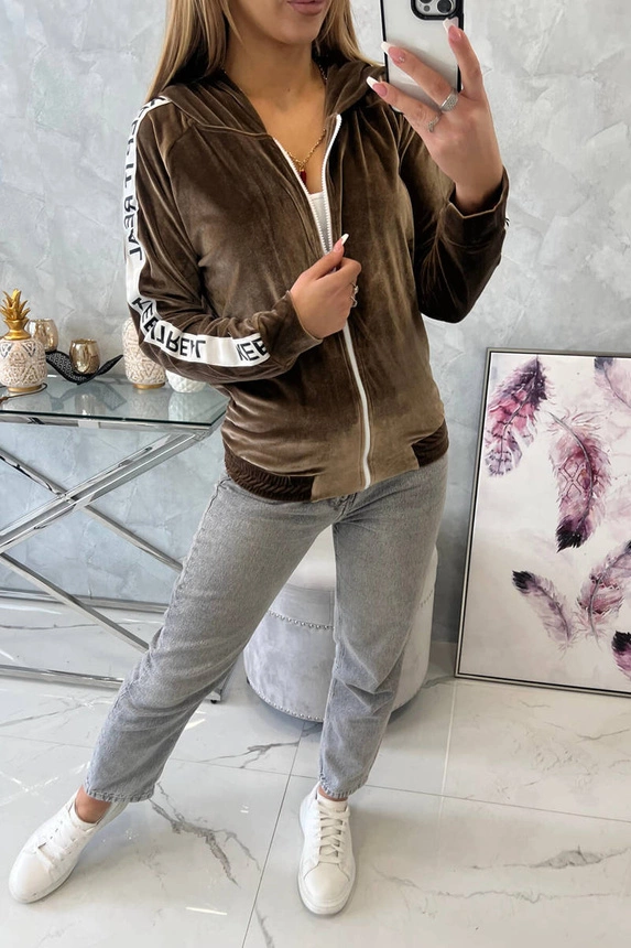 Velor sweatshirt with a hood brown
