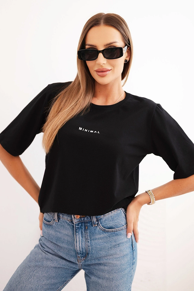 Bluzka damska bawełniana z nadrukiem Minimal czarna
