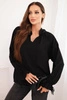 Women's viscose blouse with a V-neck and tie at the sleeves black