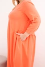 Dámska sukňa Plus Size bavlnená s dlhým rukávom a nariasením v páse marhuľová