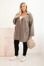 Damenmantel Plus Size Lammfell mit Wolle und Taschen fango