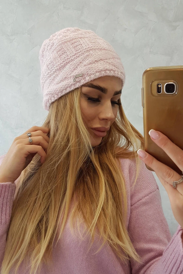 Čapica s fleece Edyta K298 púdrovo ružová