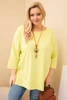 Plus Size women's cotton asymmetrical blouse with a necklace yellow neon