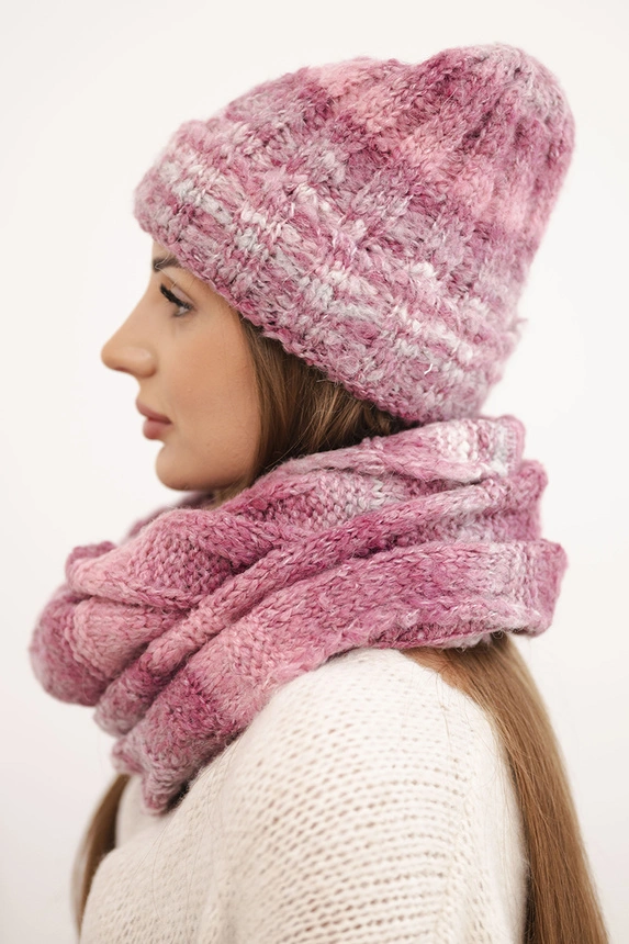 Damen Winterset mit Mohair Mütze und Schal K501 dunkel rosa