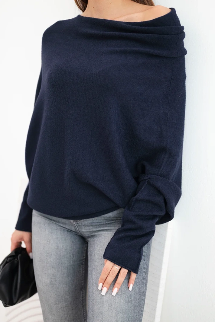 Damenpullover aus Viskose asymmetrisch im Batwing-Stil blau