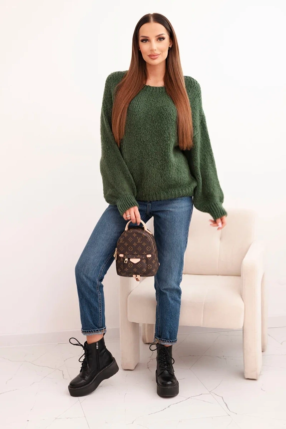 Damenpullover aus Wolle mit grober Strickart und langen Ärmeln, khaki