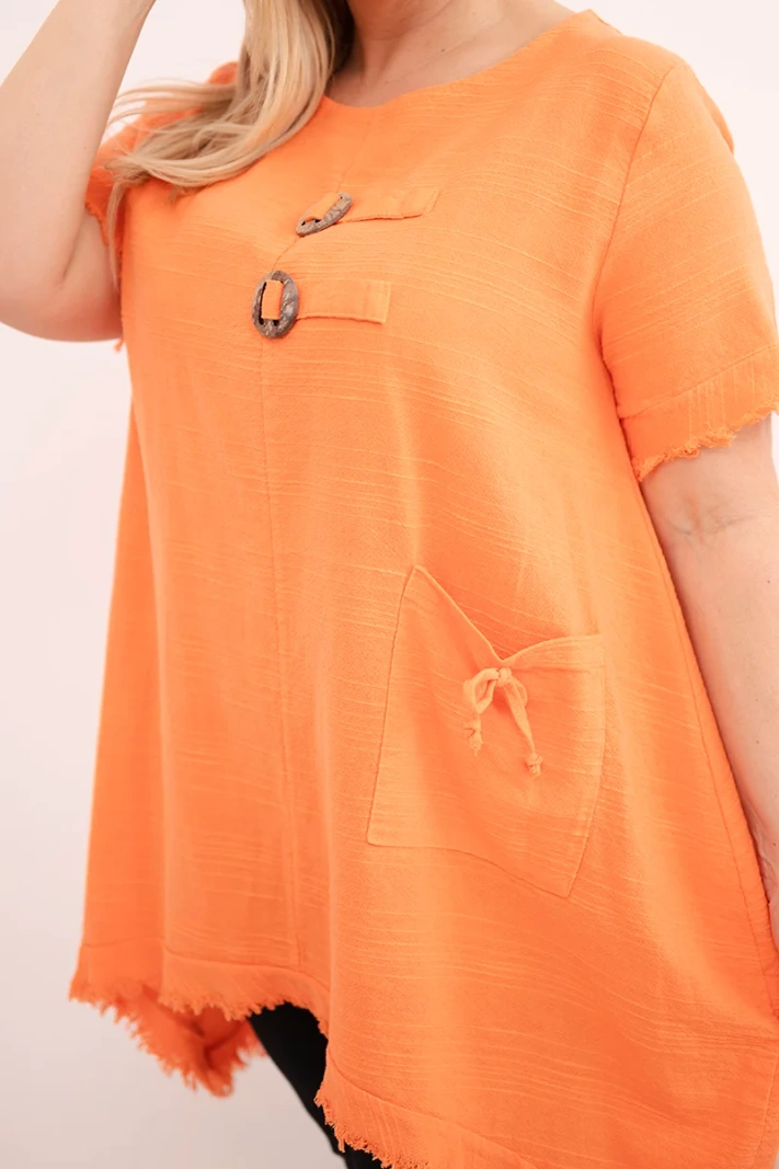 Dámské bavlněné šaty Plus Size s delším zadním dílem a kapsou oranžová