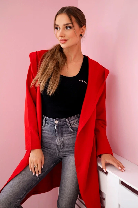 Long cardigan with hood red