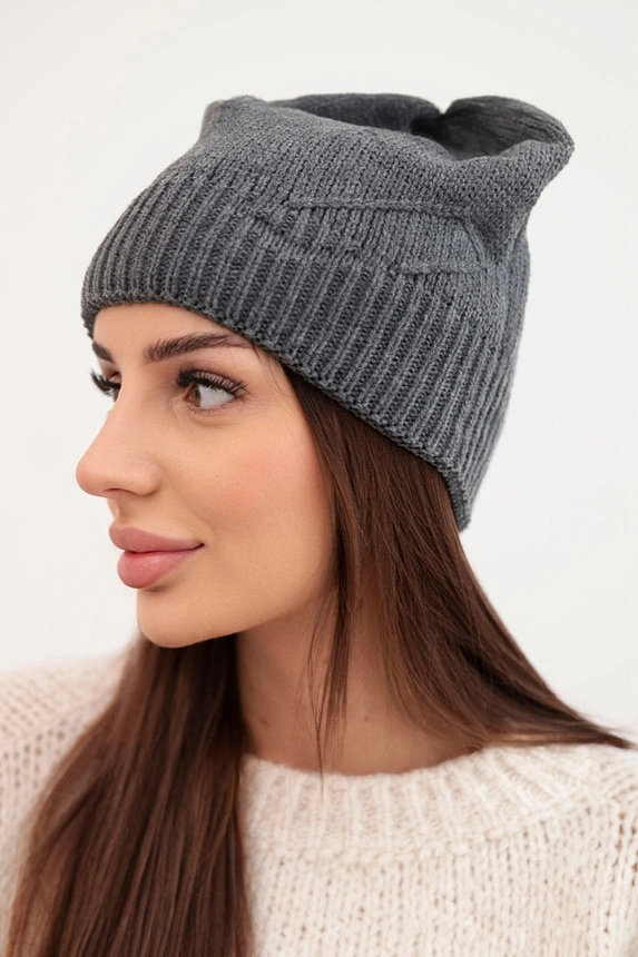 Women's classic winter hat with subtle pattern K379 graphite