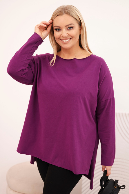 Bluzka damska Plus Size asymetryczna z długim rękawem ciemno fioletowa