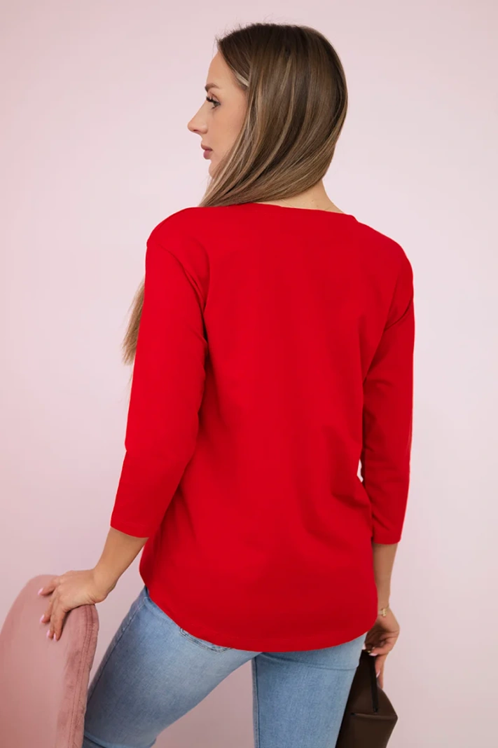 Bluse mit Grafik und bunter 3D-Schleife rot