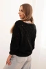 Women's openwork sweater with a V-neck and gold buttons black