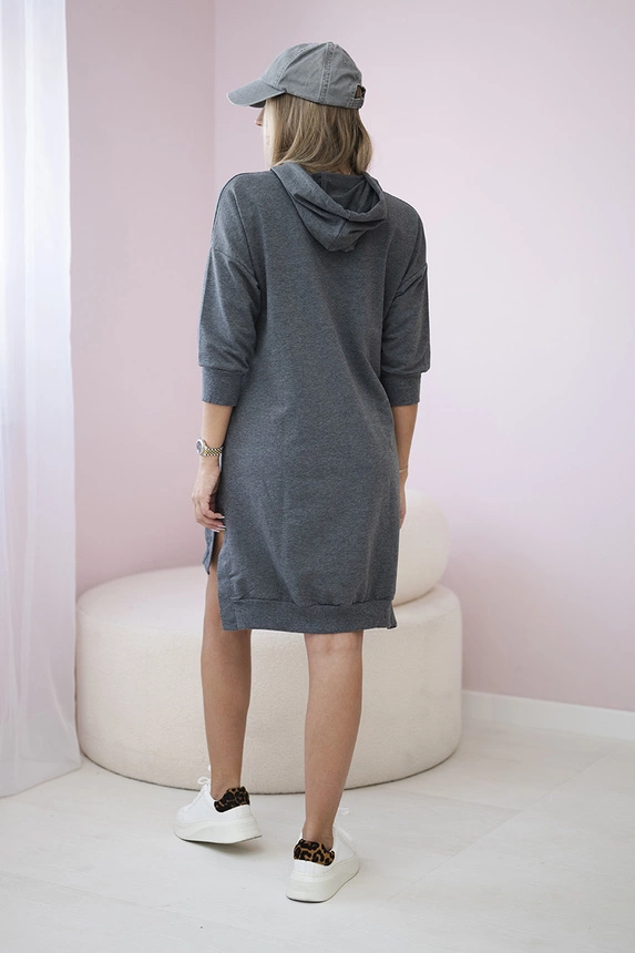 Kleid mit Kapuze und längerem Rücken in graphit