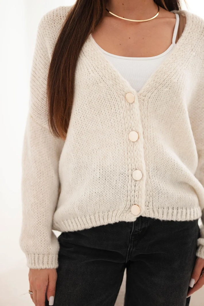 Women's sweater with a V-neck and buttons beige