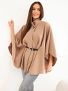 Women's poncho cape with belt and high collar camel