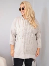 Bluza damska bawełniana Plus Size z kapturem i plecioną wstawką beżowa