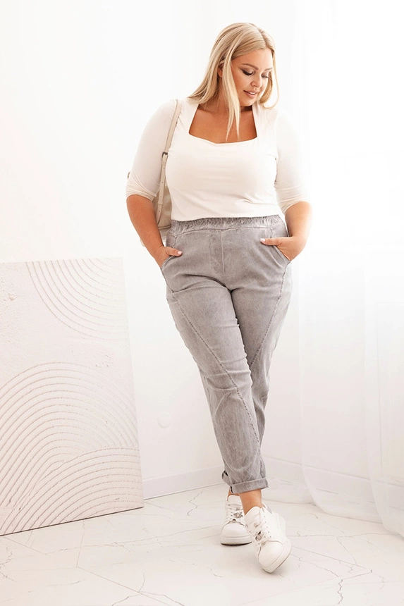 Plus Size women's pants made of viscose with a wide elastic band gray
