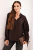 Women's viscose blouse with a V-neck and ties at the sleeves brown