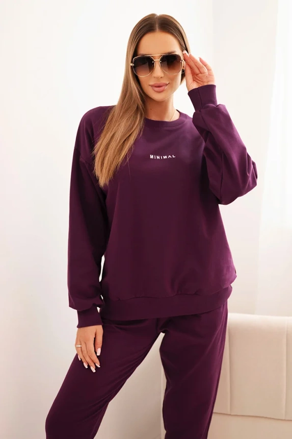 Damen Komplettset aus Baumwolle mit Minimaldruck Pflaume