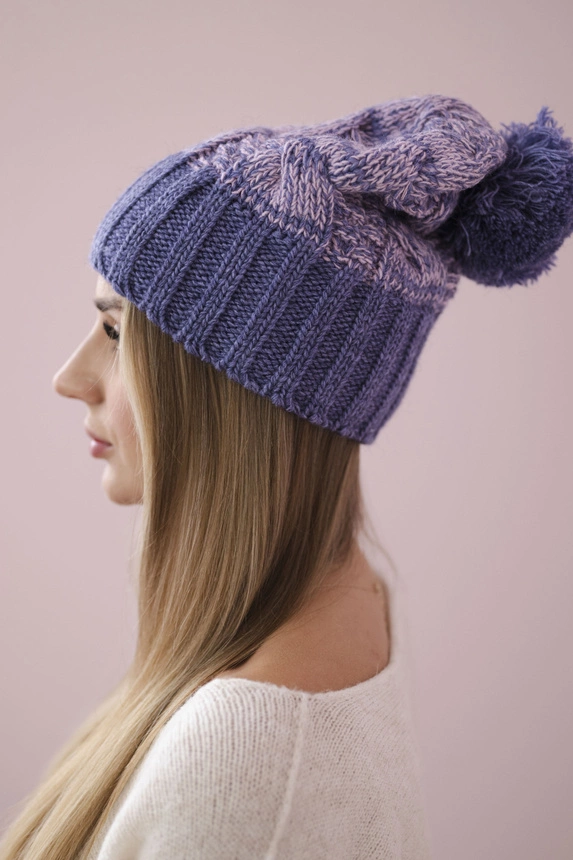 Cap with fleece Paryż K213 purple + powdered pink