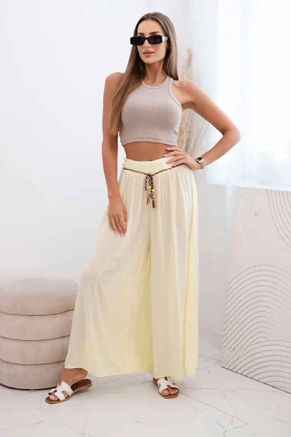 Women's wide-leg viscose trousers yellow
