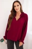 Women's viscose blouse with a V-neck and ties at the sleeves plum