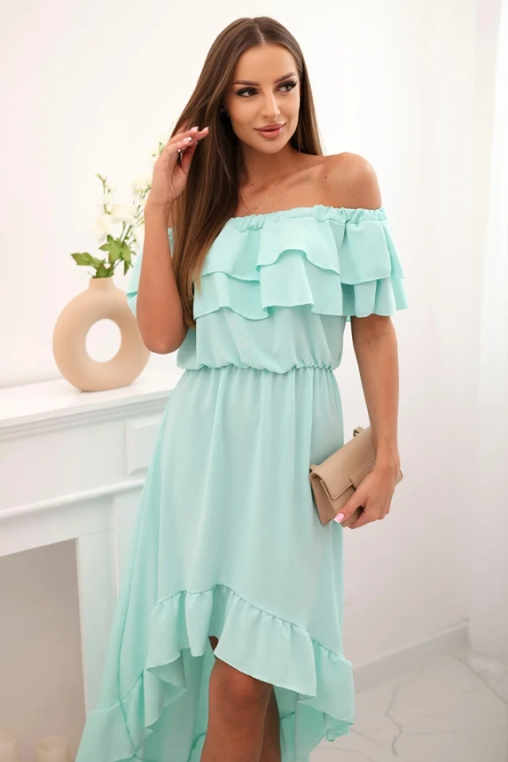 Schulterfreies Damenkleid mit längerem Rücken Minze