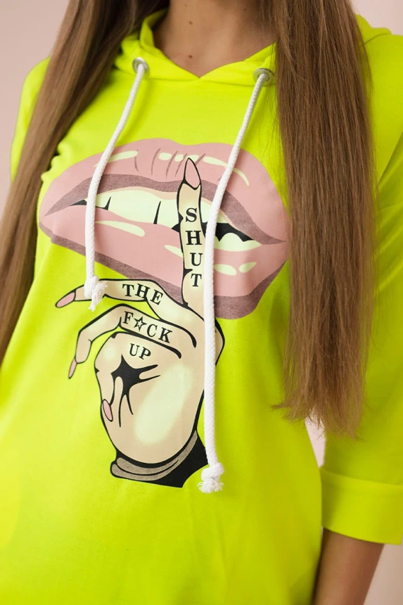 Dress with longer back and colorful print yellow neon