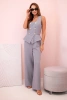 Women's sleeveless jumpsuit with wide leg and decorative buttons grey