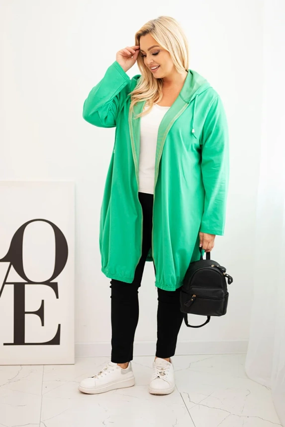 Damenpullover Plus Size aus Baumwolle mit Kapuze und Reißverschluss grün