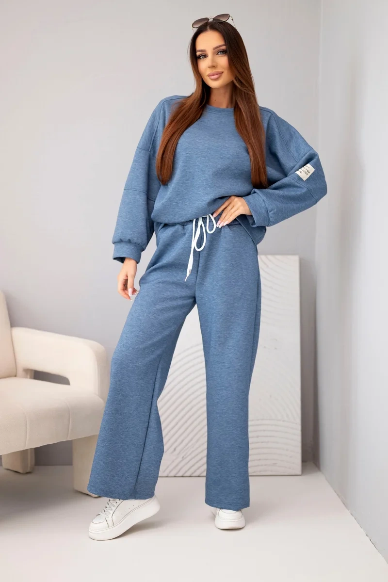 Komplet damski masełko bluza + spodnie jeansowy melanż