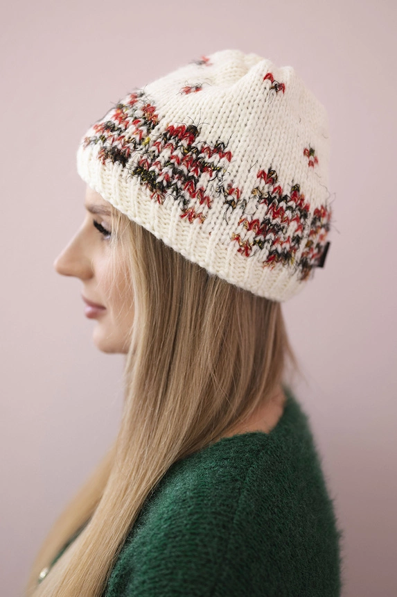 Women's cap Florencja K350 ecru+red
