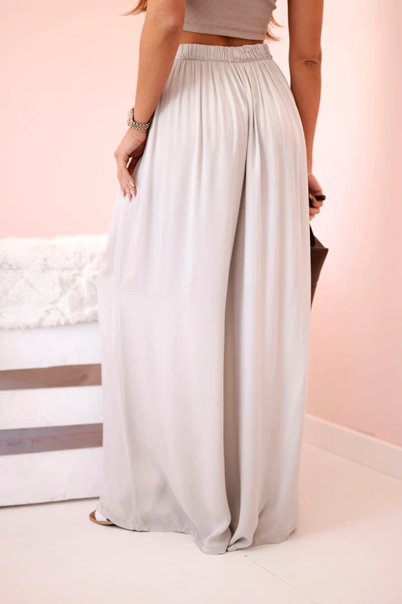 Weite Damenhose aus Viskose mit elastischem Bund dunkelbeige