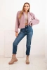 Women's fur jacket without fastening dark pink
