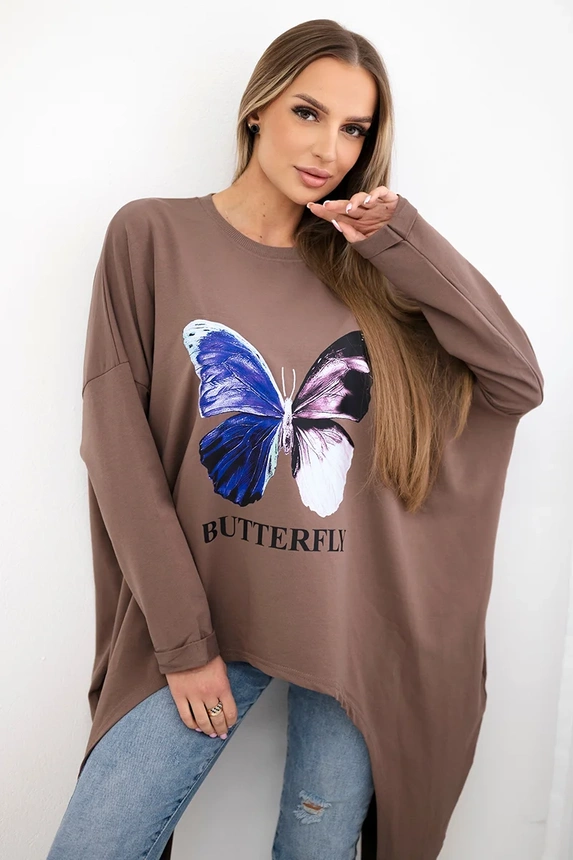Halenka s oversize potiskem mocca