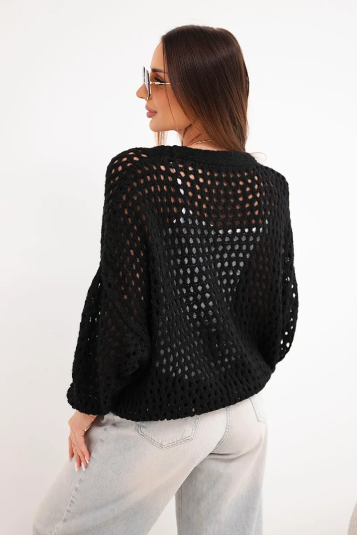 Women's oversized button-up openwork sweater black