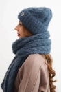 Women's set hat and scarf ribbed with decoration denim