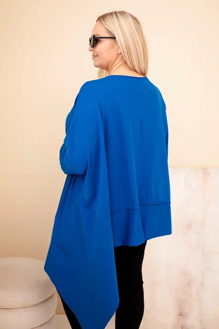 Dámska tunika Plus Size z bavlny s asymetrickým spodkom chabrová