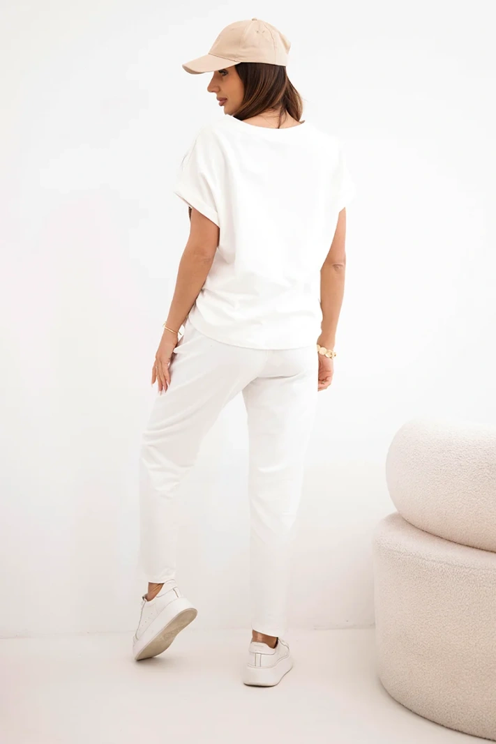 Baumwollset Bluse + Hose ecru