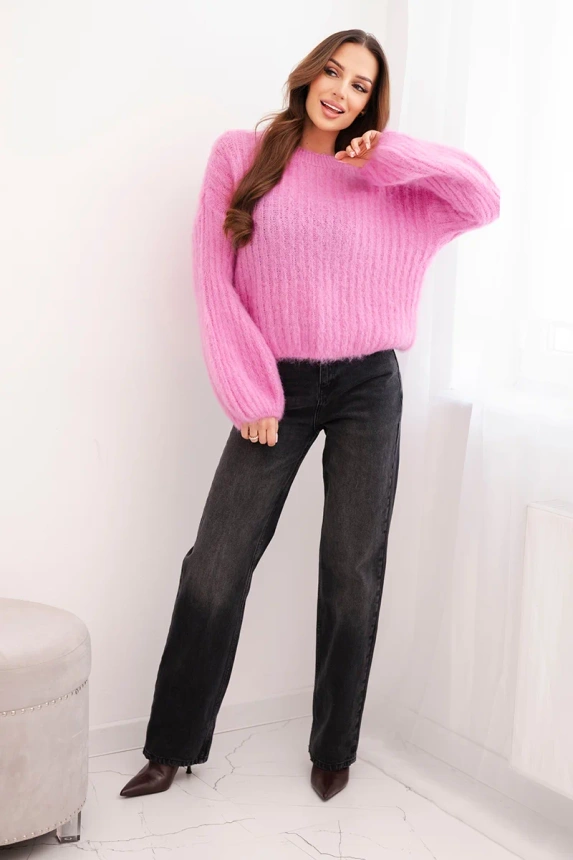 Damenpullover aus Mohair mit Puffärmeln rosa