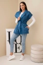 Women's quilted vest with a belt and wide collar dark denim