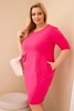 Dámská sukýnka Plus Size z bavlny s jednoduchým střihem a rukávem 3/4 fuchsie
