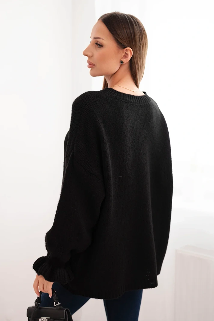 Women's sweater with a blend of mohair and wool in a loose fit black