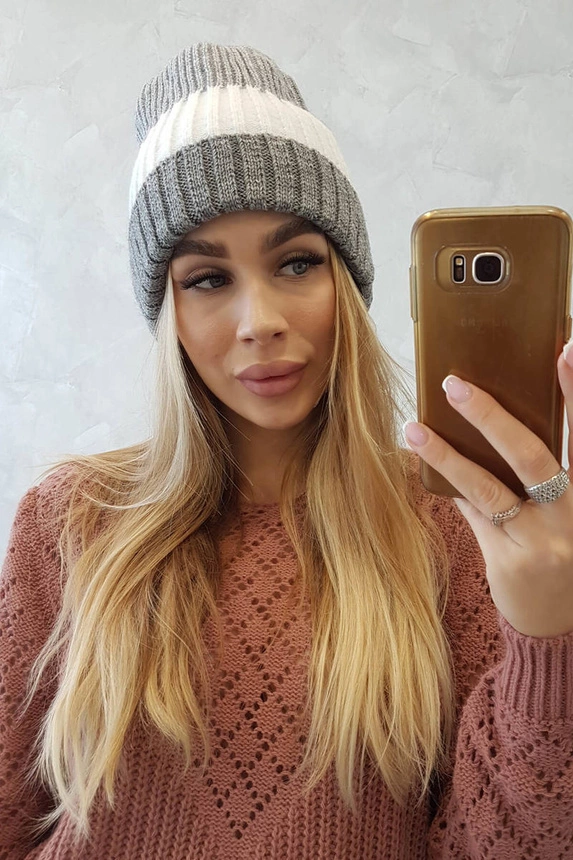 Bojana vilnonė kepurė K265 pilka+balta