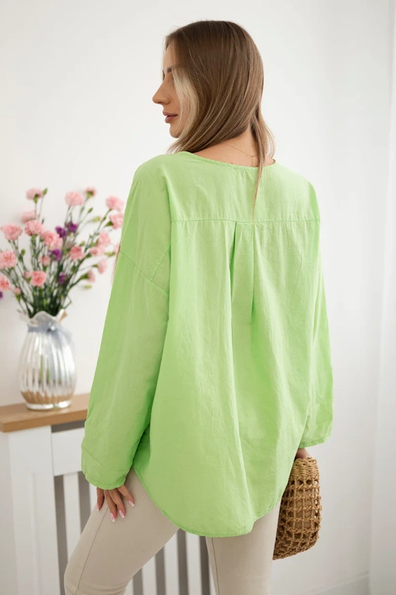 Shirt blouse with an embroidered pattern bright green