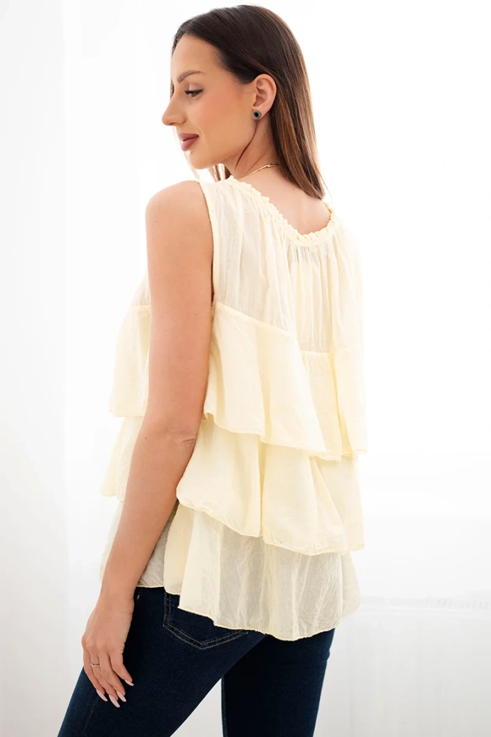 Women's cotton off-the-shoulder blouse with ruffles sleeveless yellow