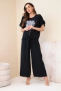 Women's viscose set with a printed blouse and trousers black