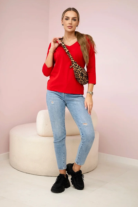 V-Ausschnitt Bluse rot